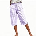 thumbnail image 6 of Women's Cotton Linen Capri Pants with Pockets Mid Elastic Waist Casual Soft Checkered Drawstring Lounge Summer Beach Travel Outdoor Cropped Pants for Women Capris | UKHCCC,Purple S, 6 of 9