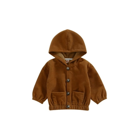 

Toddler Baby Boys Corduroy Hooded Jacket Coat Long Sleeve Button Down Hoodies Autumn Winter Casual Outerwear