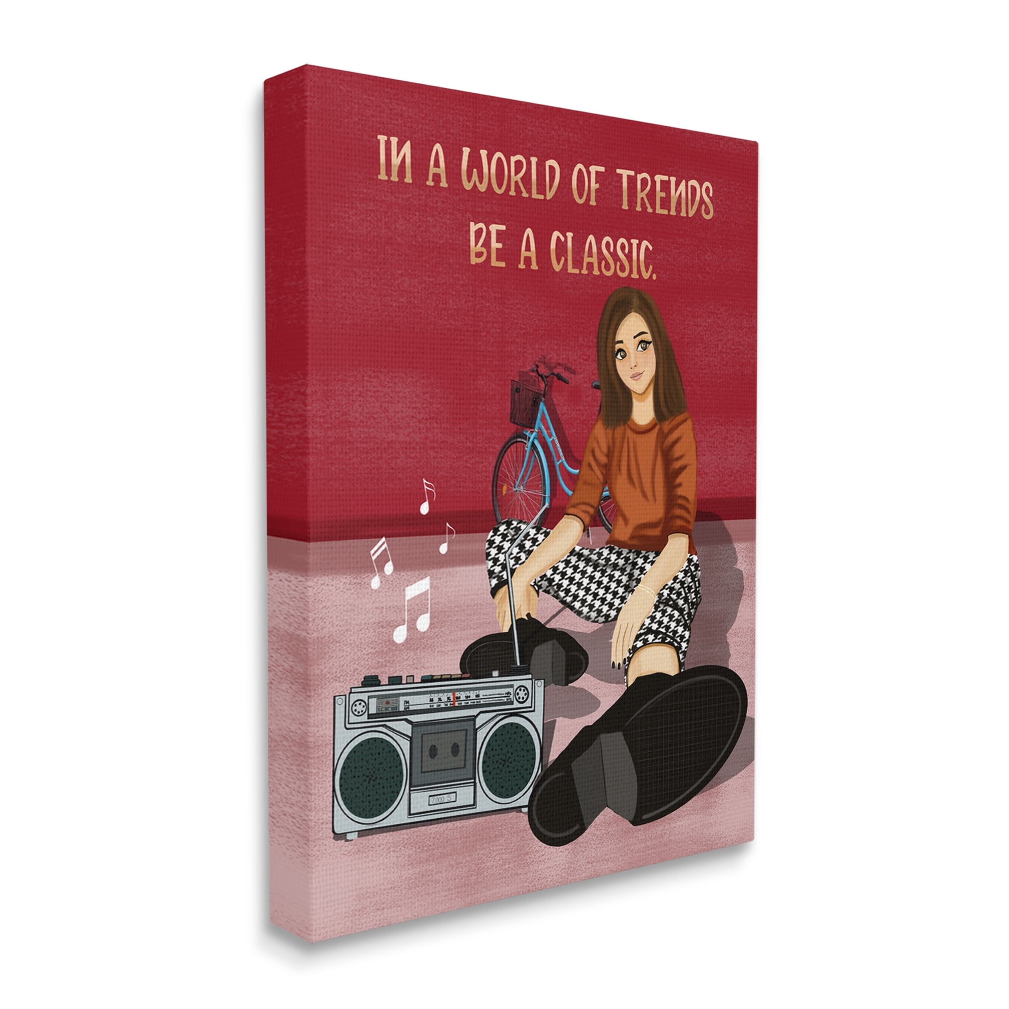 Stupell Industries Motivational Girl with Boombox Abstract Painting Gallery Wrapped Canvas Art Print Wall Art, 36 x 48