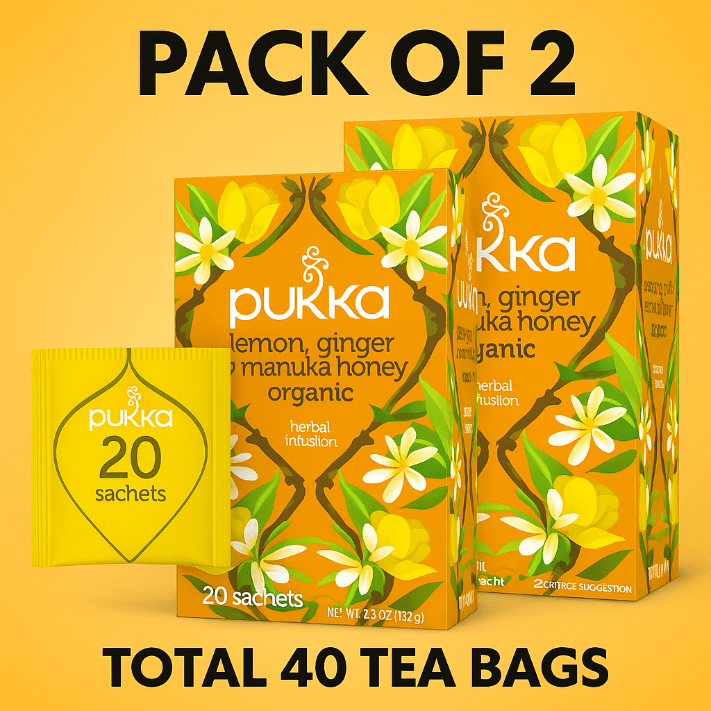 Pukka Organic Lemon, Ginger & Manuka Honey Tea Compostable Herbal Tea Bags 20 tea bag each (Pack of 2)