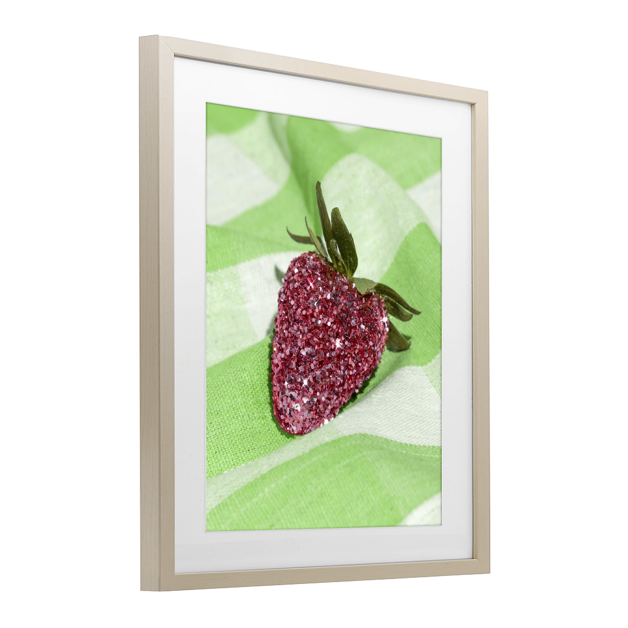 Stupell Industries Glimmer Strawberry on Green Birch Framed Print Under Glass, design by LISH Creative