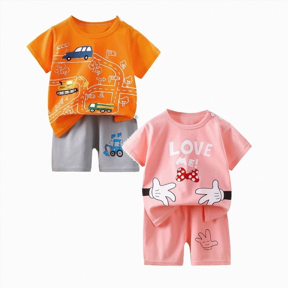 mgoYE Toddler Baby Boy Clothes 18-24 Months Summer Outfits irls Outfit Short Sleeve Letter T Shirt Top Shorts Set 4Pcs