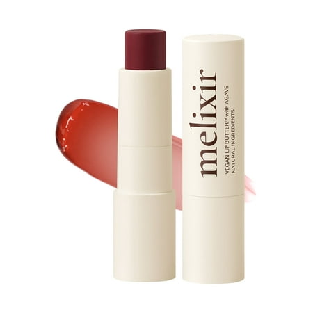 Melixir Vegan Lip Butter #06 Rust Red (12 Colors), Hydrating Tinted Lip Balm Stick, Bee-Free, Petrolatum-Free, Plant-Based, Moisturizes Dry & Chapped Lips With Shea Butter, Sheer, Natural Finish