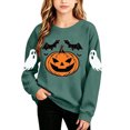 thumbnail image 2 of Qzwdhjm Girls Halloween Sweatshirt Cute Ghost Printed Crewneck Sweatshirts Long Sleeve Fleece Lined Pullover Tops for Halloween Party 2-15Y, 2 of 8