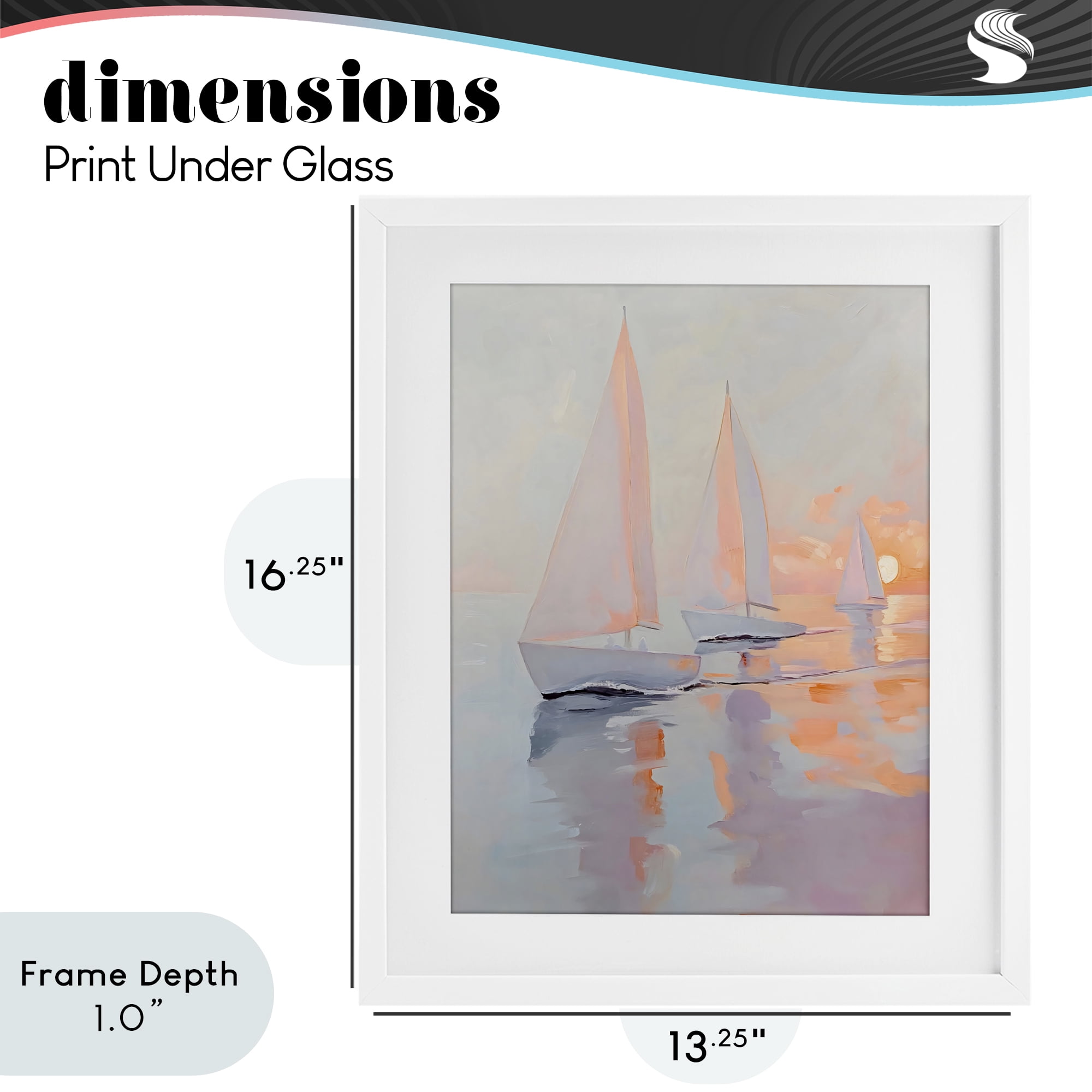 Stupell Industries Peach Sunset Sailboats on Sea White Framed Print Under Glass, design by Creative Studio