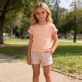 thumbnail image 7 of Maean Toddler Girls Short Sleeve T Shirt Ruffle Hem Solid Color Crew Neck Casual Loose Summer Cotton Top, 7 of 7