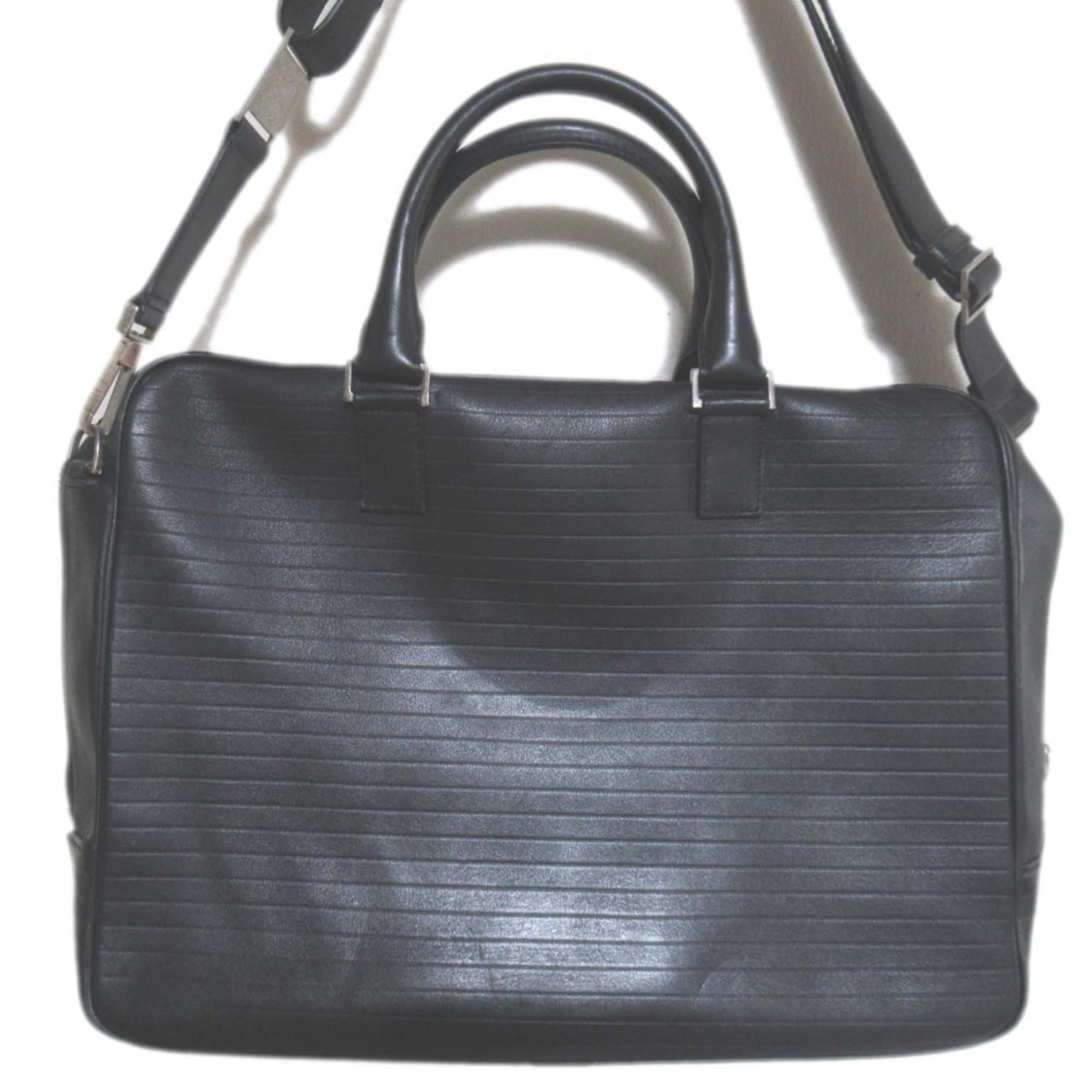 Pre-Owned DIOR HOMME Leather Briefcase Business Bag with PC Pocket, Black, Men's
