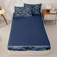 thumbnail image 4 of Castle Fairy Wildlife Bear Zipper Twin Comforter Sets with Fitted Sheet and 2 Pillowcases,Polka Dots Camouflage Animal Zipper Bedding Set,Medium Blue,Navy Blue Reversible,4-Piece, 4 of 6