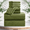 thumbnail image 7 of Jessy Home 8 Pcs Camo Green Bicolor bar Stripe Large Bath Towels Set 2 Oversized Bathroom Towels, 2 Hand Towels, 4 Washcloths, 7 of 7