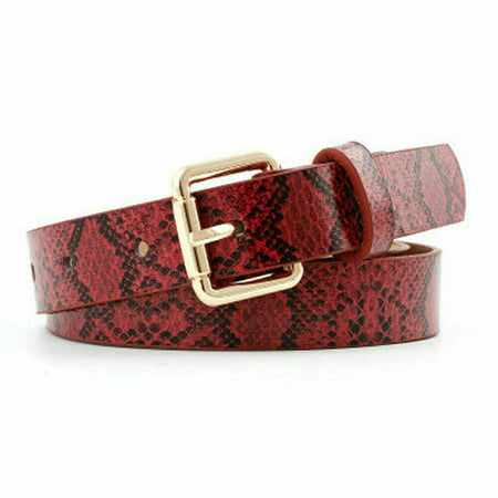 Luxury Leather Snake Print Buckle Belt Casual Dress Womens Jeans Waistband Red