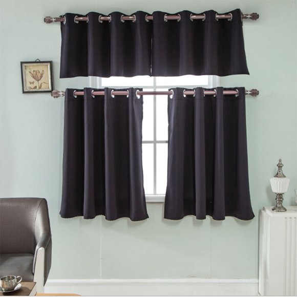 enqiretly Solid Colored Short Valance Curtains Kitchen Window Treatment Black S