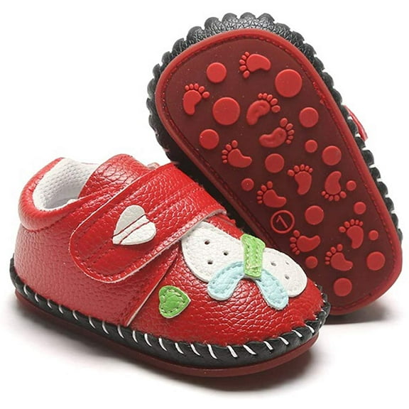 Baby Girls Boys Pu Leather Sneakers Anti-Slip Rubber Sole Cartoon Moccasins Handmade Newborn Slippers Hard Bottom Toddler First Walkers Infant Crib Shoes
