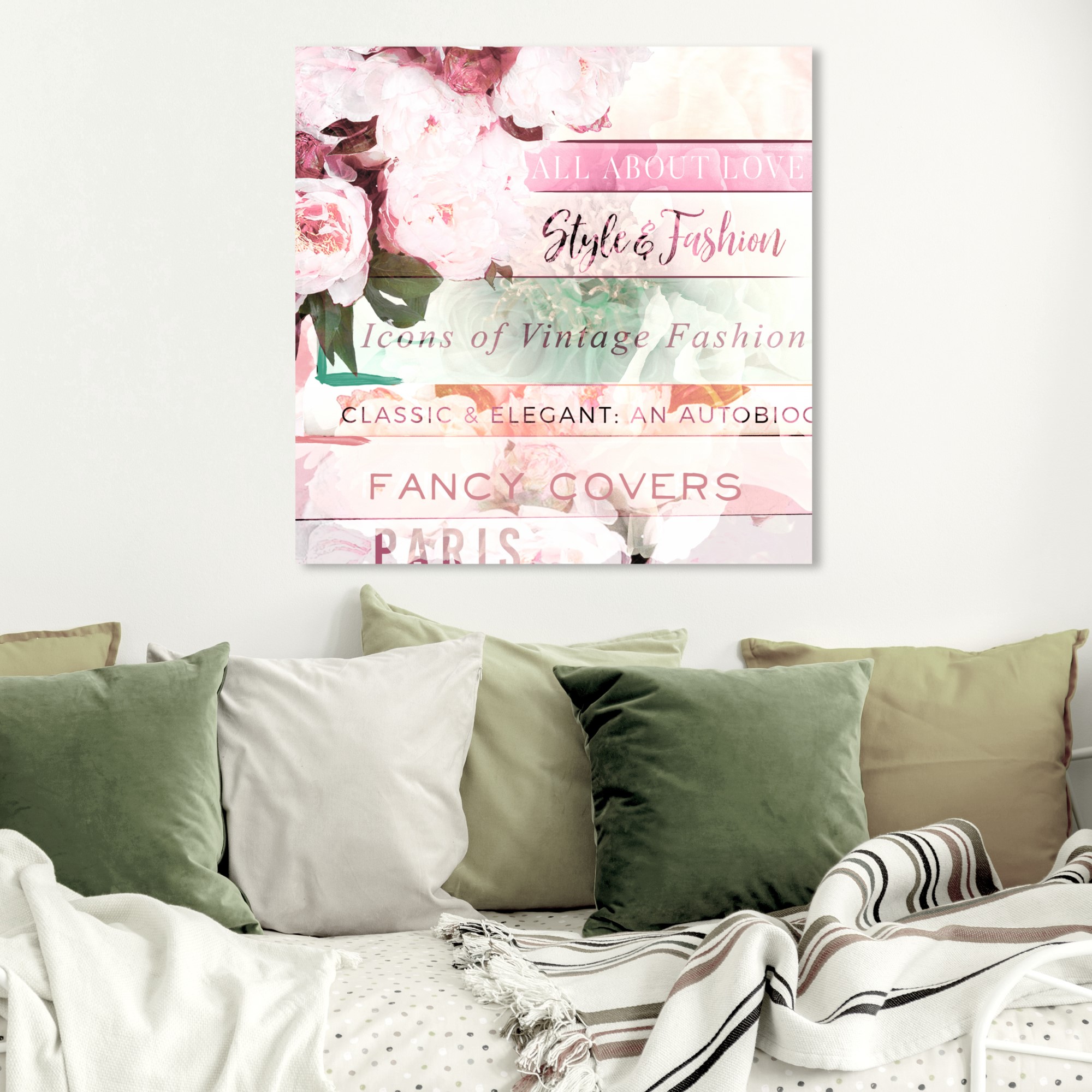 Wynwood Studio 'Pastel Love Books' Fashion and Glam Wall Art Canvas Print - Pink, Green, 20" x 20"