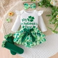 thumbnail image 2 of RMGVDSD My First St. Patrick'S Day Baby Girl Outfit Letter Print Long Sleeve Romper Ruffle Layered Shorts Headband Socks Cute Infant Clothes Kids Clothing Sets, 2 of 9