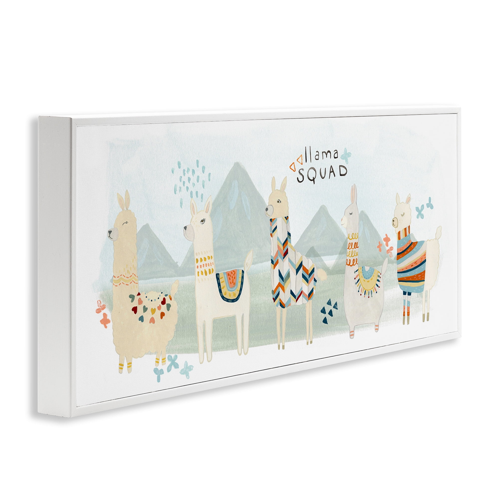 Stupell Industries Llama Squad Whimsical Patterns Animals & Insects Painting White Framed Art Print Wall Art, 30 x 13
