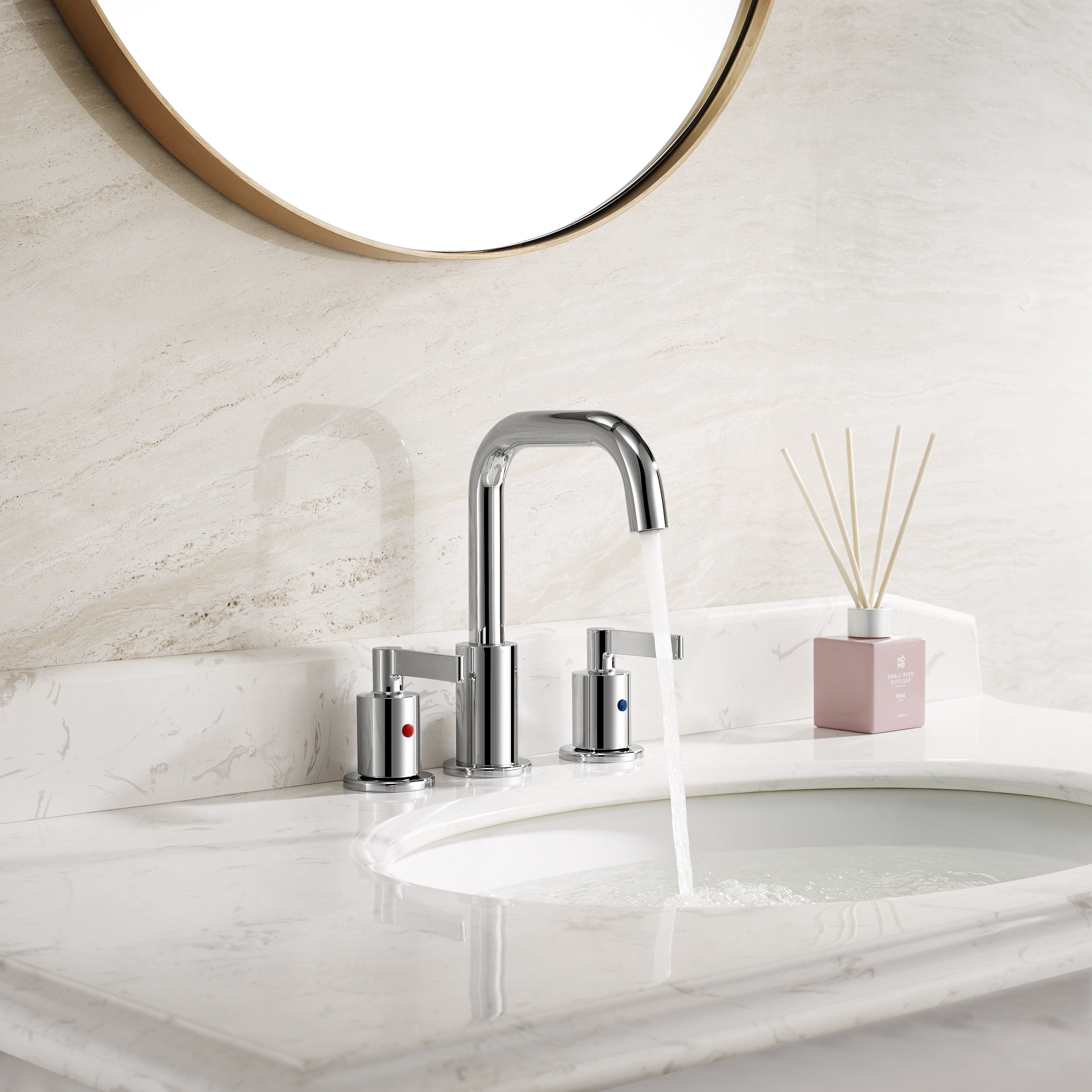 TimeArrow Chrome Widespread Bathroom Faucet Lavatory Vanity Faucet for 3 Holes with Pop up Drain and 360° Swivel Brass Spout, TAF288S-CP
