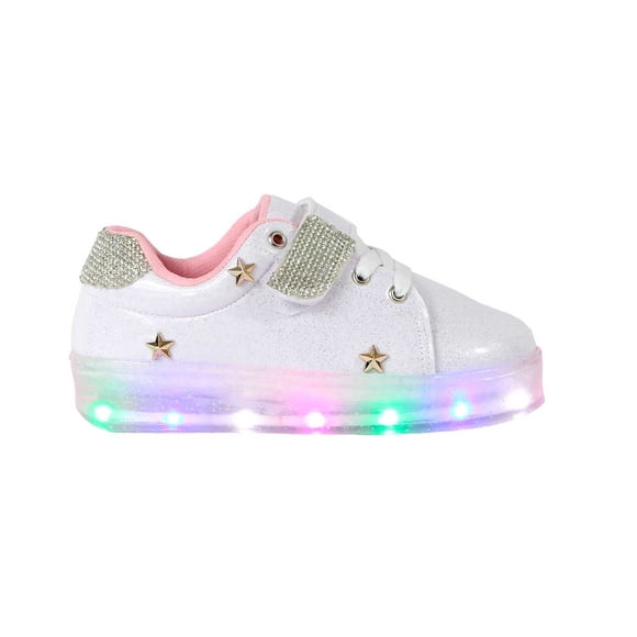 Tenis Niña Luces Escolar Velcro Comodo PEQUEÑOS PASOS M-412 TALLA 21 CM BLANCO