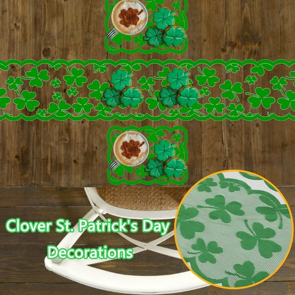 LSLJS St Patricks Day Table Runner Irish Day Shamrocks Table Flag St. Patrick's Day Decoration Table Flag