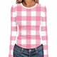 thumbnail image 2 of RKSTN Women's Long Sleeve Ribbed Knitted Shirts Oversized Crewneck Plaid Print Slim T Shirts Top Womens Casual Plus Size Round Neck Checkered Printed Stretch Loose Comfy Tee Fall Spring Clothes, 2 of 7