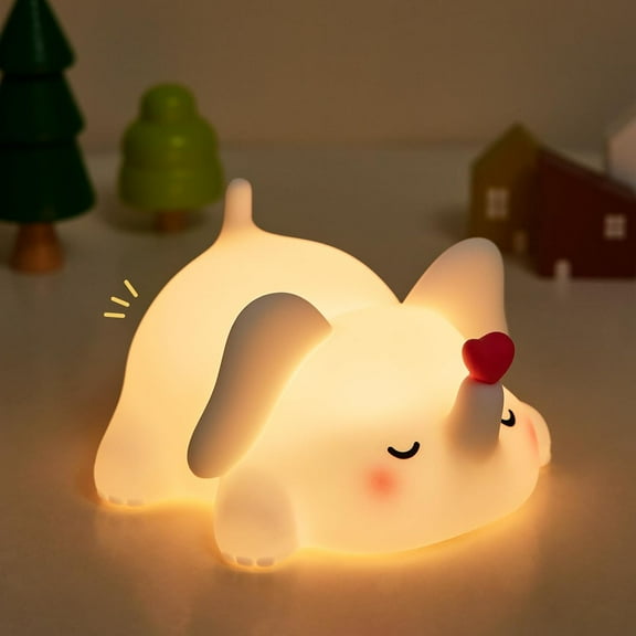 Sweet Heart Elephant Night Light - LED Squishy, Food Grade Silicone, Dimmable, Perfect for Room Decor & Great Gift