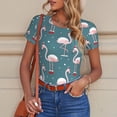 thumbnail image 6 of KLL Women 's Crew Neck Bodysuit Jumpsuits Flamingo Print Short onesies Stretch T Shirts, 6 of 7