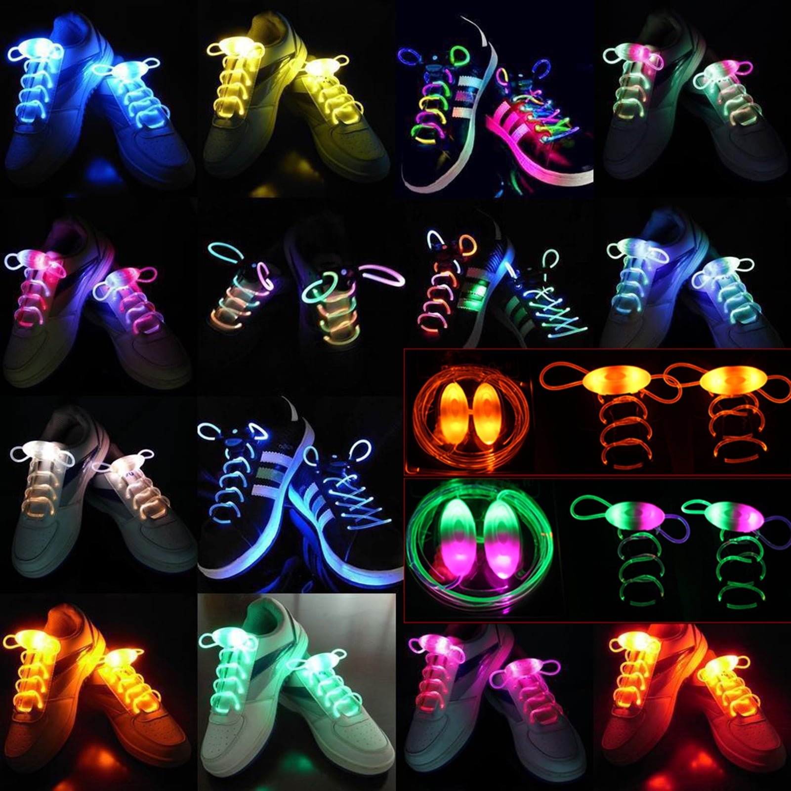 LED Light Shoelaces Luminous Flash Shoe Laces Disco Light Up Glow Nylon Strap 