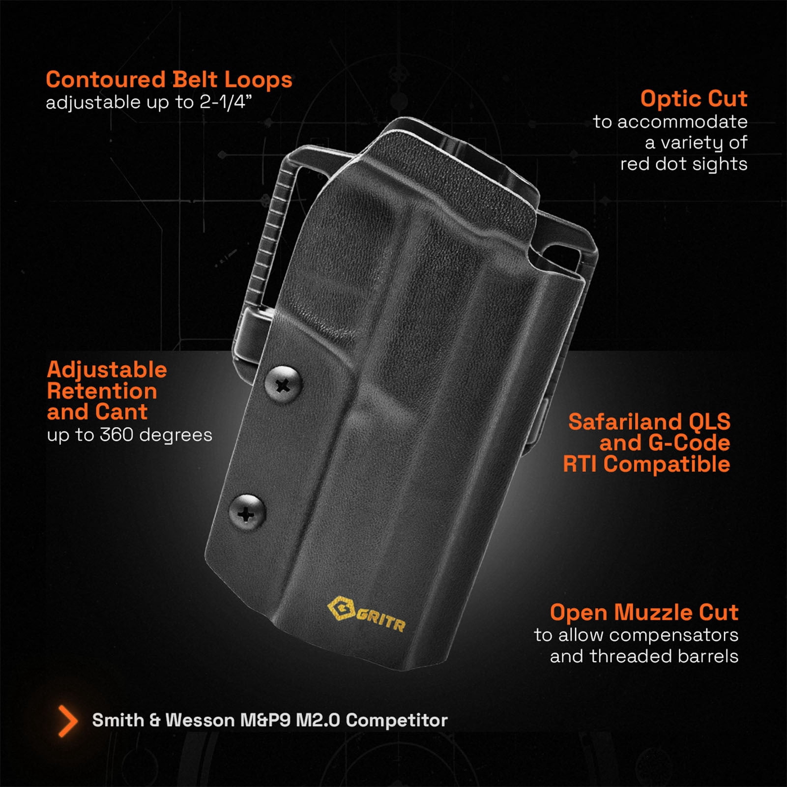 GRITR OWB Kydex Holster Fits Smith & Wesson M&P9 M2.0 COMPETITOR, Right Hand