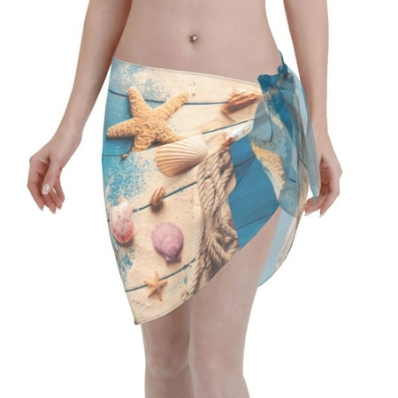 Disketp Shells And Starfish Women Swimsuit Cover Up Short Chiffon Summer Beach Sarong Bikini Wrap Skirt Bathing Suit