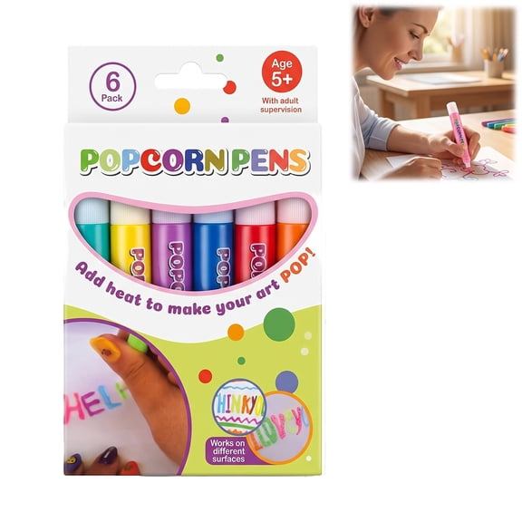 Popcorn Pens | 3D Puffy Magic Markers, DIY Bubble Drawing Pens for Coloring Book Art (6color*1)