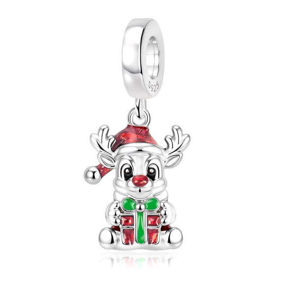 925 Sterling Silver Rudolph Reindeer Dangle Charm for Bracelet Charms Bangle Pendant Jewelry