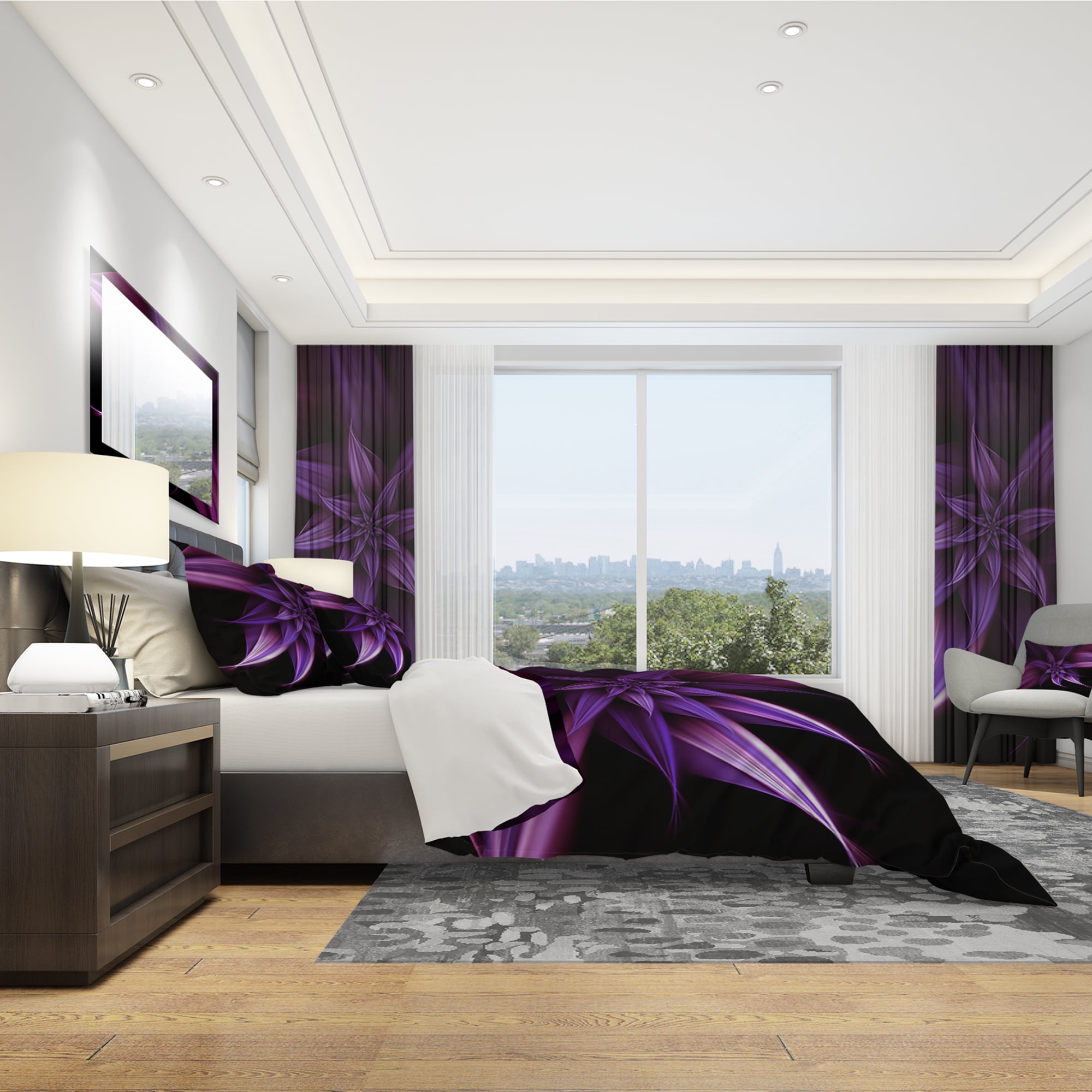 Designart 'Fractal Flower Purple' Modern & Contemporary Duvet Cover Set