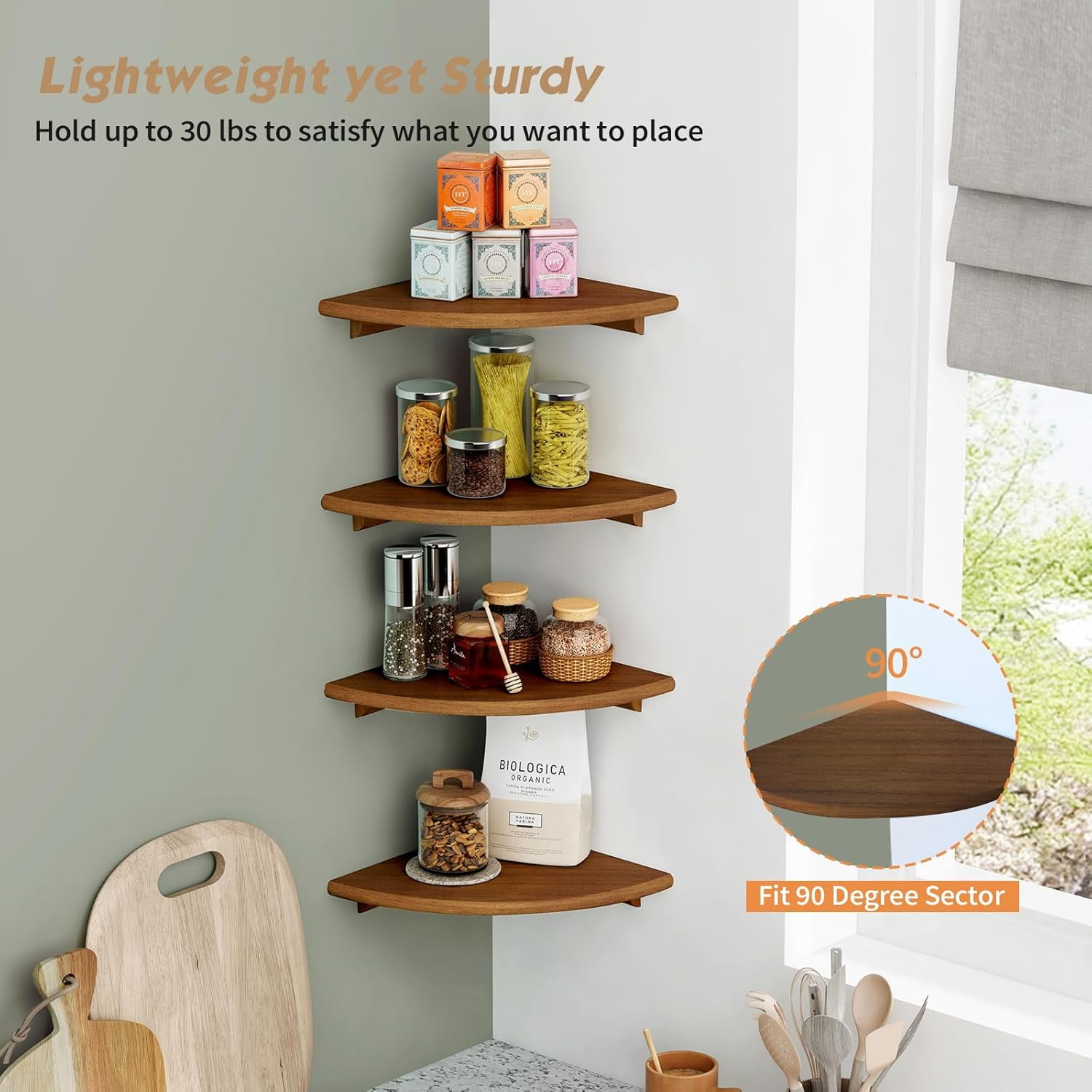 White Corner Floating Shelves for Wall Set of 4, Rounded Corner Shelves Wall Mounted for Kids Bedroom Books, Cute Wood Hanging Corner Shelf for Bathroom Decor, Living Room, Small Spaces