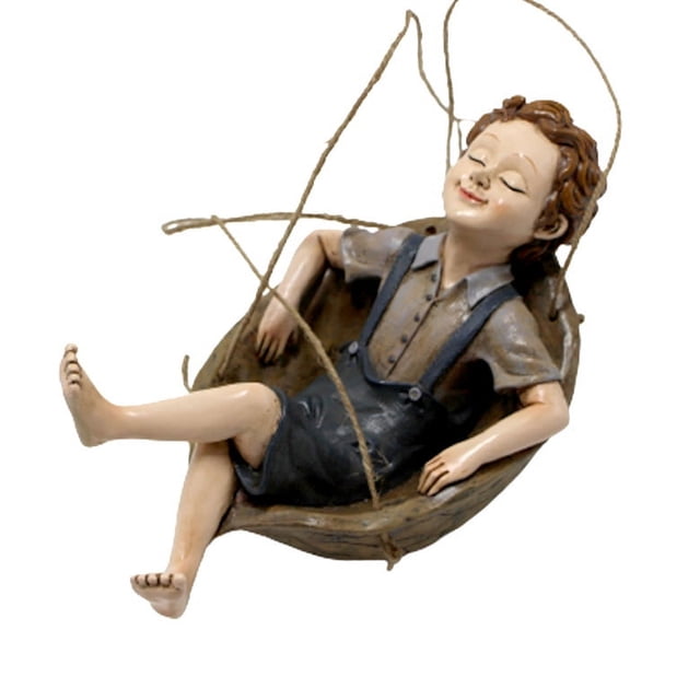 Escultura decorativa de jardín con forma de niño en columpio, resina, 20,5 cm