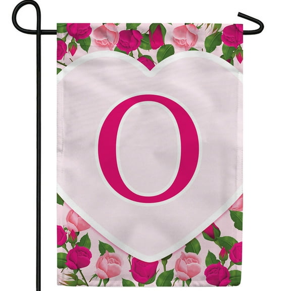 America Forever Flags Monogram Letter O Garden Flag - Pink Roses - 12.5 x 18 Inches, Happy Valentine's Day Pink Roses Love Heart Double Sided Flag, Seasonal Yard Outdoor Holiday Décor