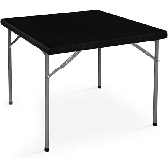 Card Tablecloth with Flannel Backing 24x24 inch - Waterproof Plastic Table Cover for Small Square Folding Table Cloth with Elastic Edges, Black