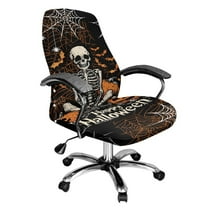 Renewold Skeleton Spider Web Bat Office Chair Cover Universal Stretch Desk Chair Cover with Elastic Bottom Removable Computer Chair Cover for Armrest Chairs Home Halloween Decor, S