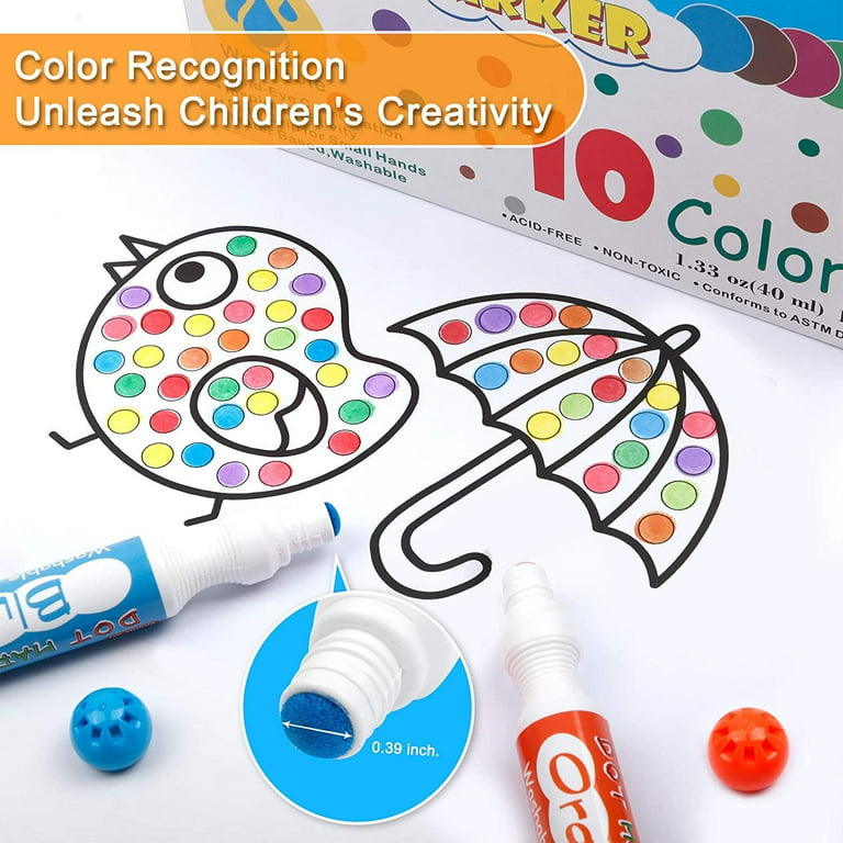 JORNERDN Dot Markers for Toddlers Kids, 8 Colors (Jumbo 60ml / 2 oz)  Water-Based Non-Toxic Bingo Daubers, Fun Preschool Crafts Art Supplies Plus  580 Pages Activity E-BOOK