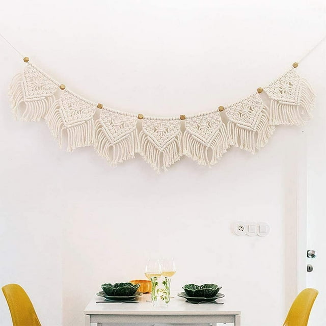 Boho Chic Tejido para colgar en la pared Decoración de arte geométrico bohemio para el hogar, hermosa luz y elegante, para la celebración de la boda del dormitorio de la sala de estar, 110 x 20 cm JFHHH pequeña