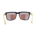 thumbnail image 4 of Eco Friendly Bamboo Wood Arm Rectangle Horn Rim Keyhole Sunglasses Black - Blue Mirror, 4 of 4