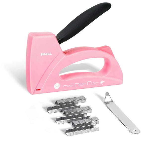 SHALL Upholstery Staple Gun for Wood, Light-Duty Staple Gun with 1600pcs JT21 Staples 1/4, 5/16, 3/8 inch and Staple Remover - Pink Fabric Stapler Gun for Crafts, DIY, Decoration