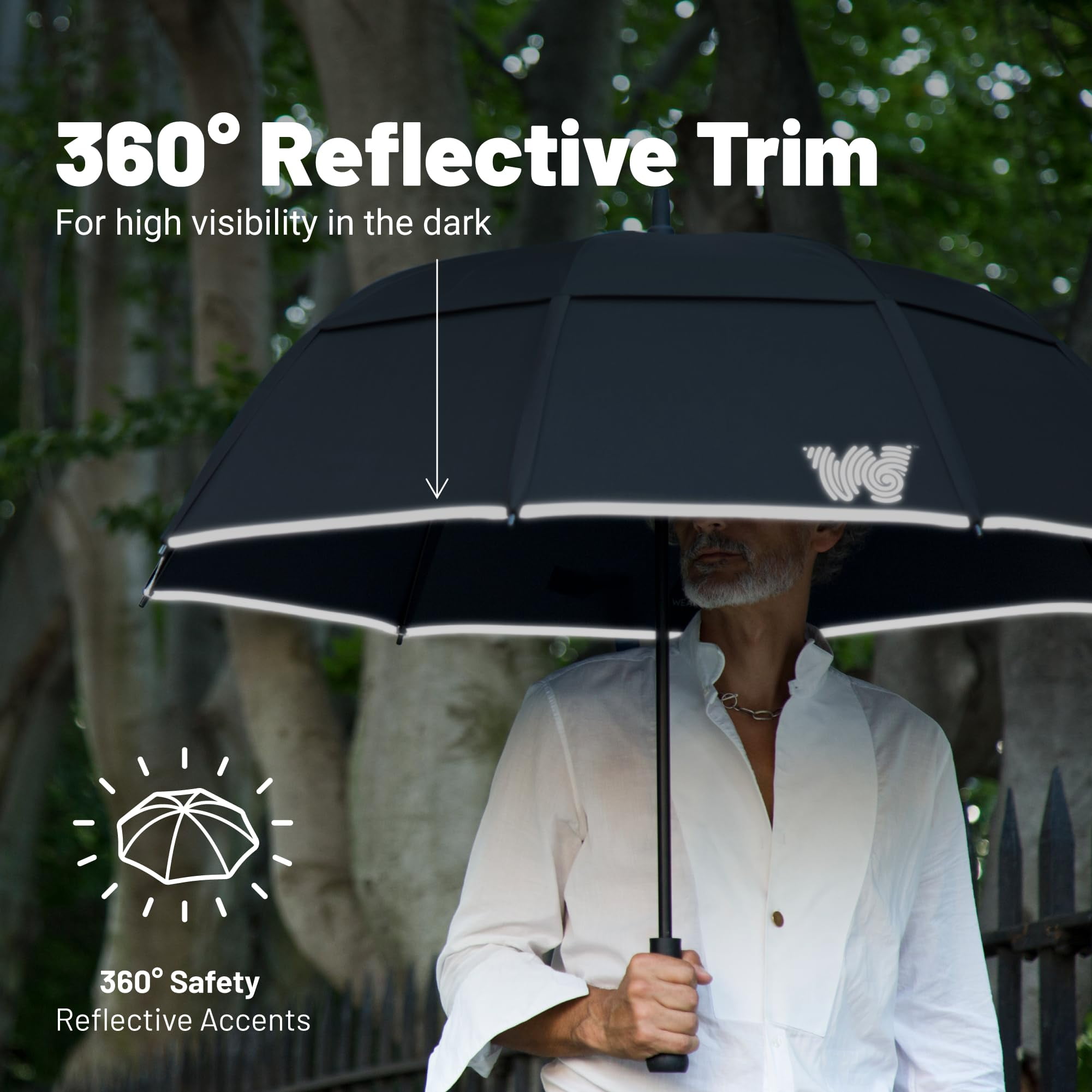Weatherman Umbrella - Stick Umbrella - Windproof Umbrella Resists Up to 55 MPH Winds (Navy Blue)