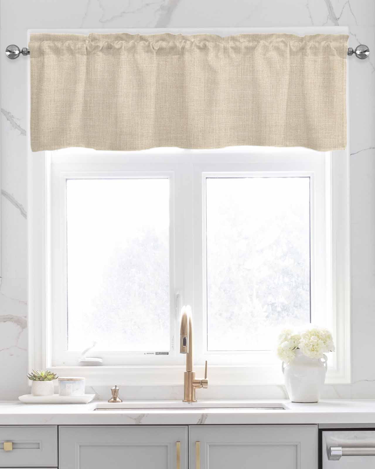 Cream Farmhouse Kitchen Valances for Windows Farmhouse Linen Window Valance Curtain for Living Room Window Treatment Vintage Country Monochrome Textured Valance Rod Pocket Topper Drape, 60 x 18 Inch