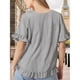 thumbnail image 5 of Camisa Informal Holgada A Rayas de Media con Cuello Redondo y Volantes para Mujer Rayas Negras XXL, 5 of 7
