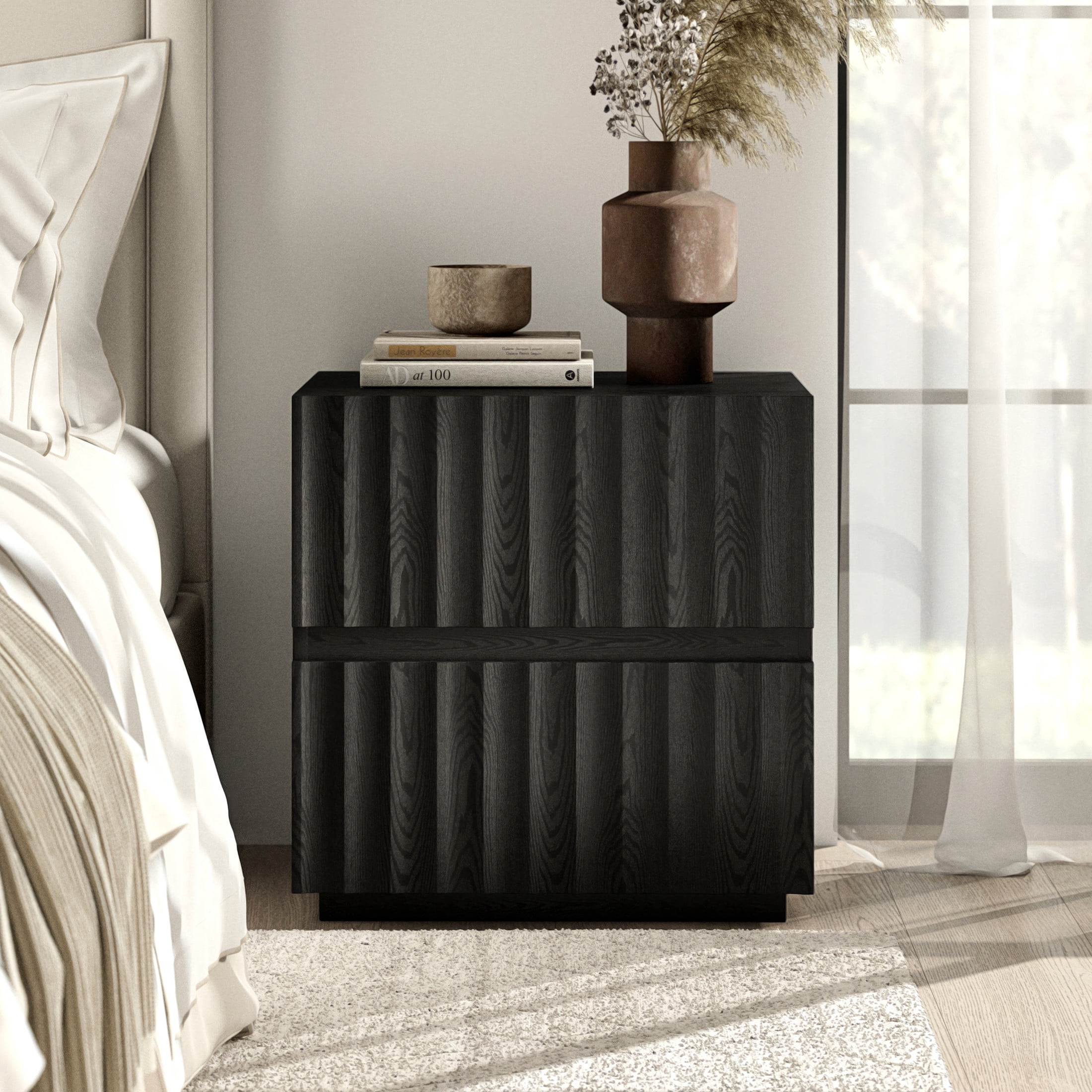 Evelyn&Zoe Modern/Contemporary 24" Wide Black Grain Nightstand