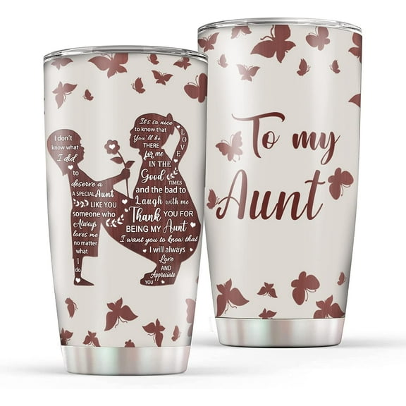 Best Aunt Ever Gifts, Birthday Gifts For Aunt, Coffee Tumbler For Aunt, To My Aunt Travel Cup, Auntie Gifts From Niece Nephews 20oz Stainless Steel Insulated With Lid And Straw