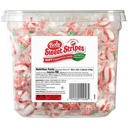 Bob's Sweet Stripes Peppermint Candy, 34.5 oz Tub (200 Count)