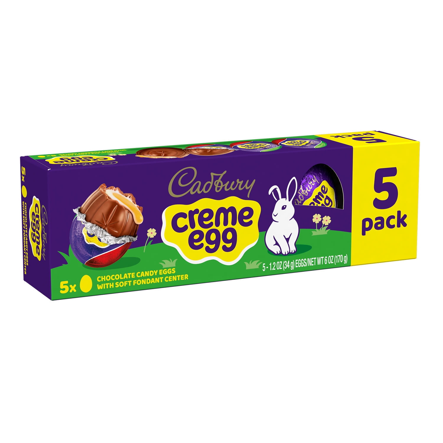 Cadbury Creme Egg Chocolate with Fondant Easter Candy Basket Stuffers, Eggs 1.2 oz, 5 Count