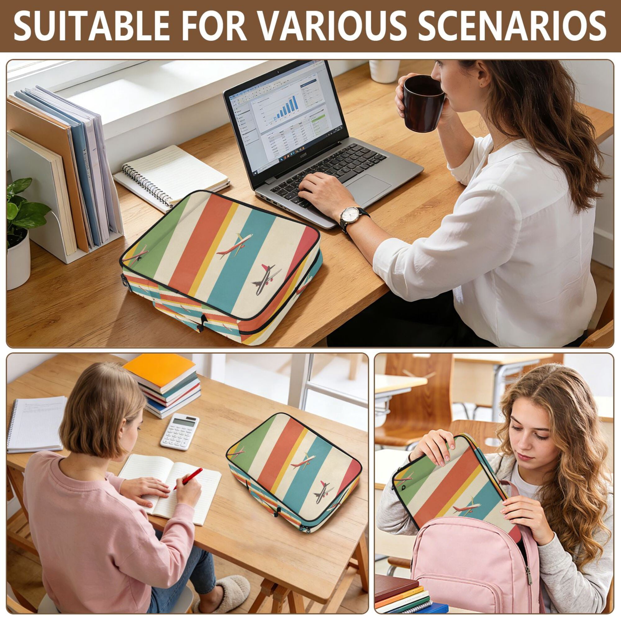 FORMRS Accordion File Folder A4 Size 7-Pocket Expanding Document Organizer Bag with 3 Ring Binder, Colorful Plane