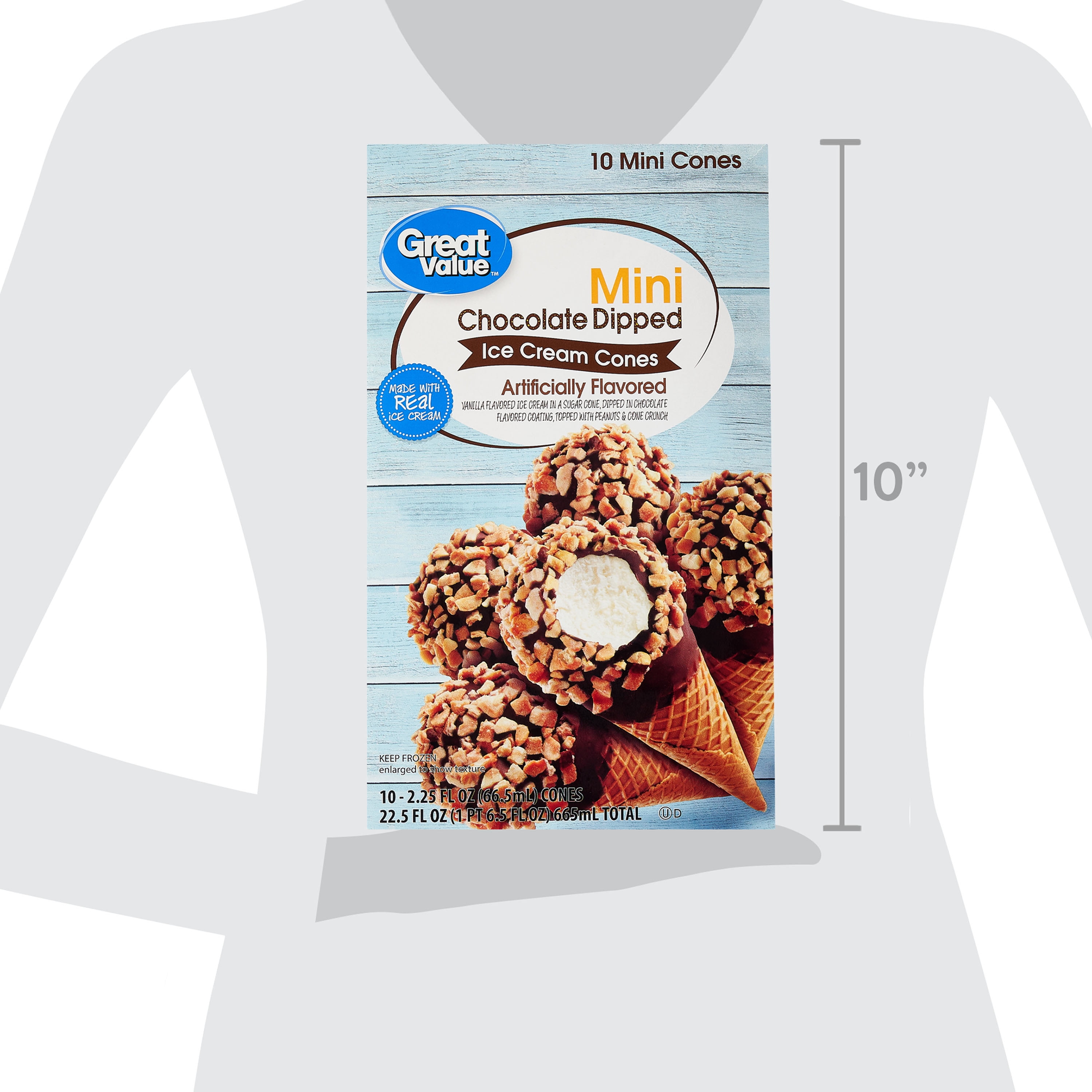 Great Value Mini Chocolate Dipped Ice Cream Cones, 22.5 fl oz, 10 Pack