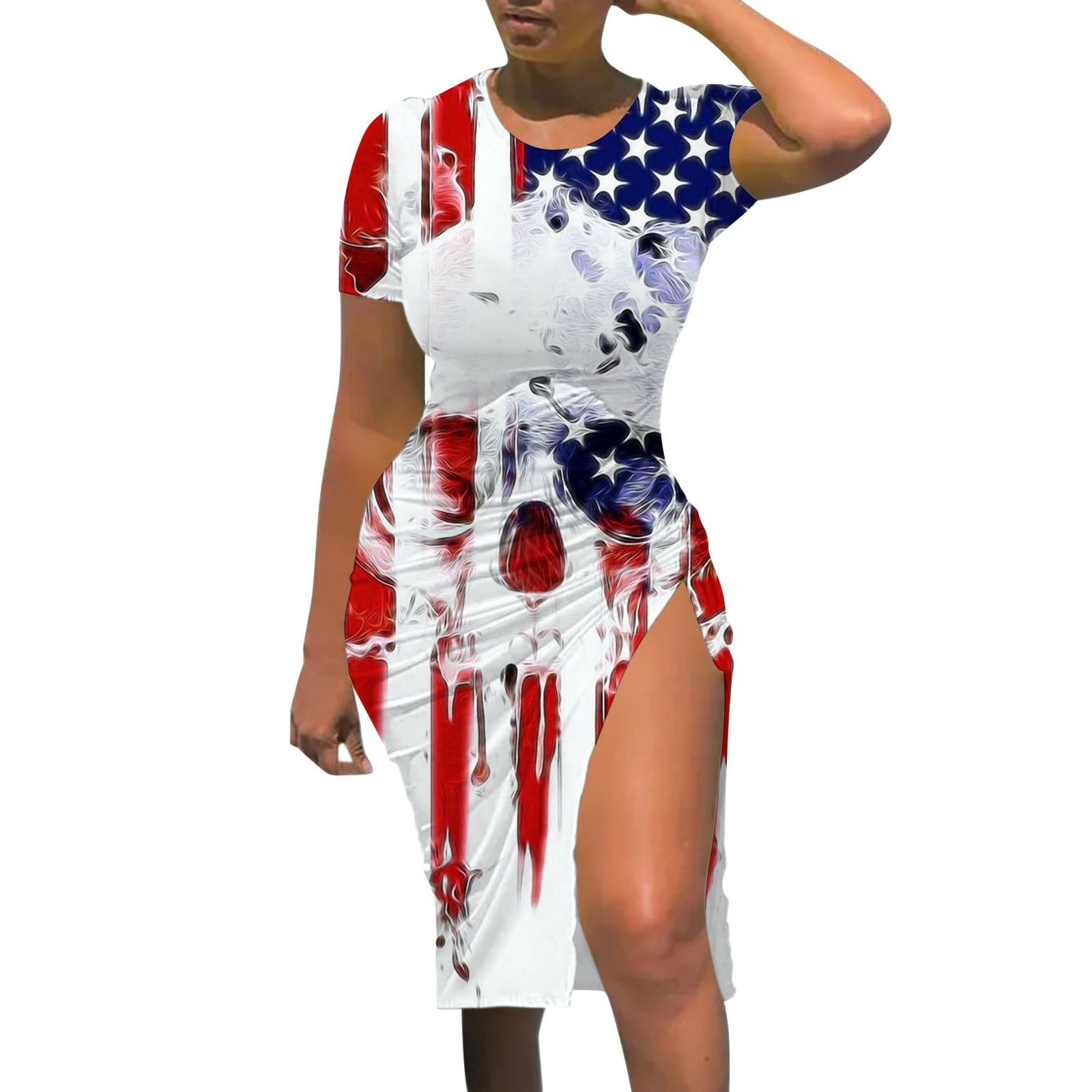 Independence Day Women American Flag Patterns Casual Drawstring Slit